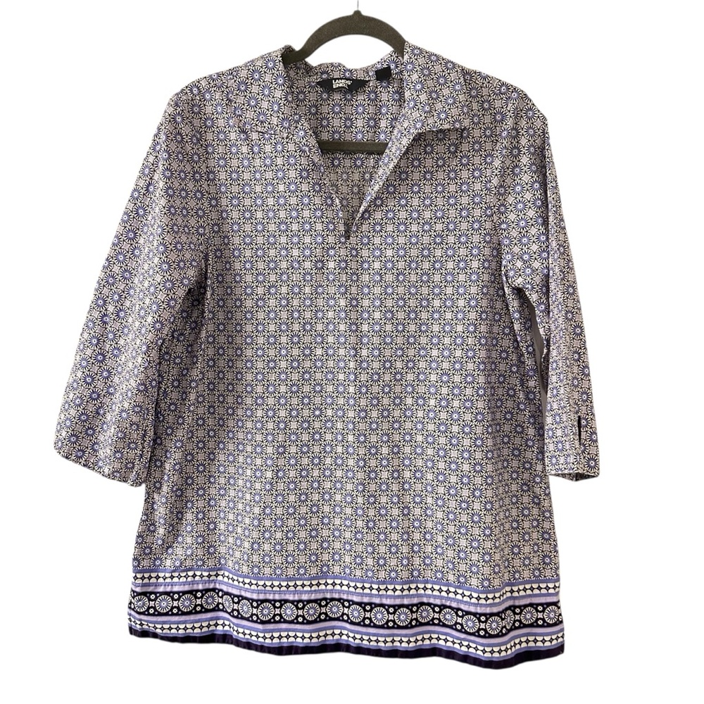 Lands End Women's Purple Patterned Top size Small